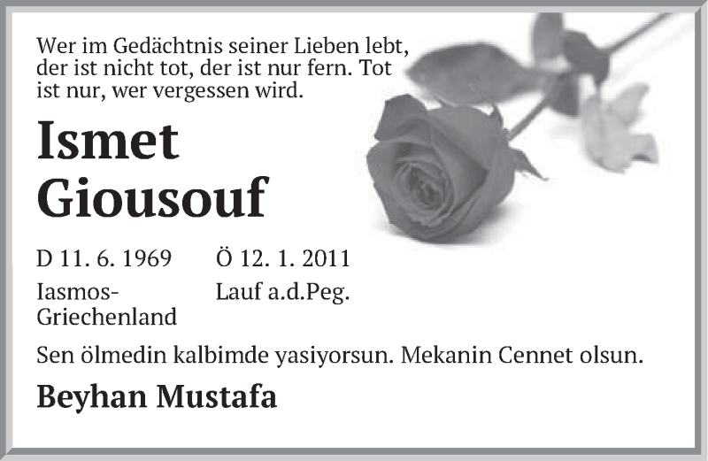  Traueranzeige für Ismet Giousouf vom 12.01.2013 aus Pegnitz-Zeitung